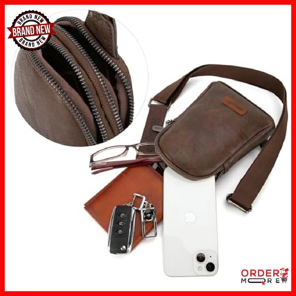 PU Leather Crossbody Sling Bag - Adjustable Strap, Multiple Compartments - Picture 7 of 8